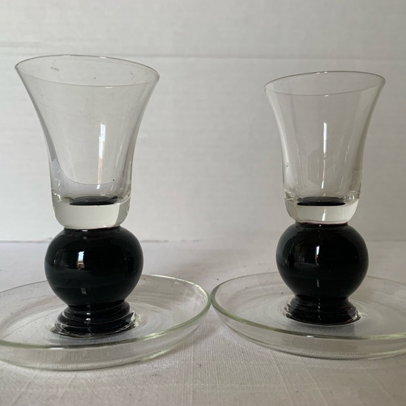 Vtg Black Art Glass Candlestick Holders - Picture 4 of 6